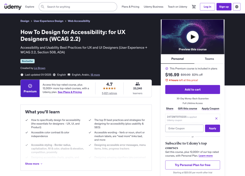 Accessibility course for designers